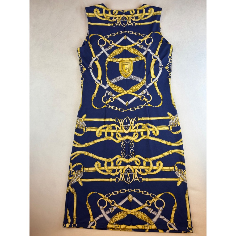 J. McLaughlin Women's Sleeveless Dress Navy Blue Gold Chain Print Size Small New - Picture 9 of 9